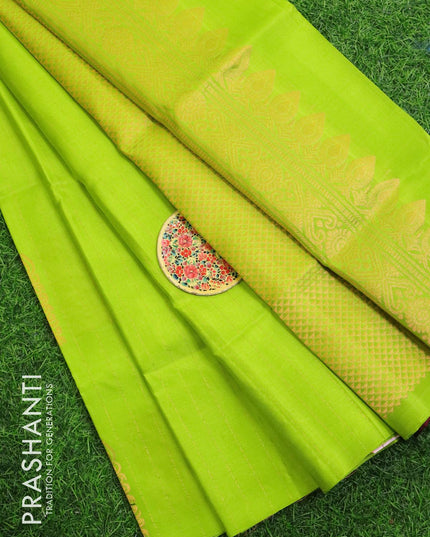 Pure soft silk saree light green and maroon with allover copper zari box type buttas in borderless style - {{ collection.title }} by Prashanti Sarees