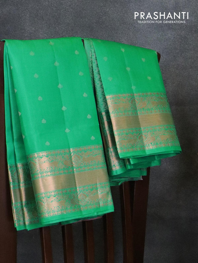 Pure soft silk saree light green with allover copper zari woven buttas and copper zari woven border - {{ collection.title }} by Prashanti Sarees