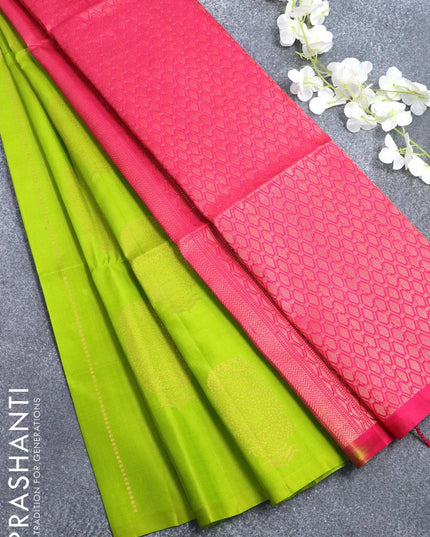 Pure soft silk saree lime green and pink with allover zari weaves in borderless style - {{ collection.title }} by Prashanti Sarees
