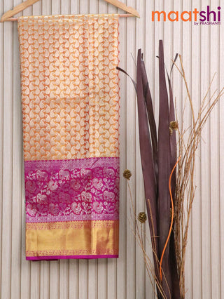 Pure tissue silk kids lehenga dual shade of gold and purple with allover paisley zari weaves and long rich zari woven border - for 6 to 10 years