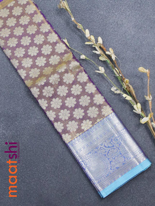 Pure tissue silk kids lehenga dual shade of violet and light blue with allover silver zari woven floral buttas and silver zari woven paisley border - for 0 to 2 years