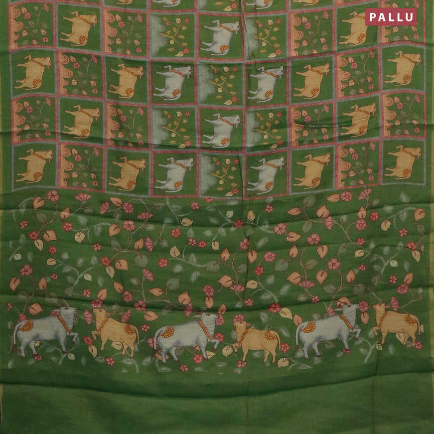 Pure tissue silk saree green with allover pichwai prints and small zari woven piping border - {{ collection.title }} by Prashanti Sarees