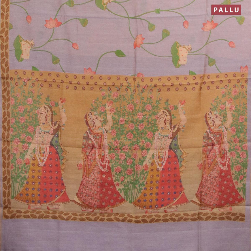 Pure tissue silk saree grey shade with allover pichwai prints and small zari woven piping border - {{ collection.title }} by Prashanti Sarees