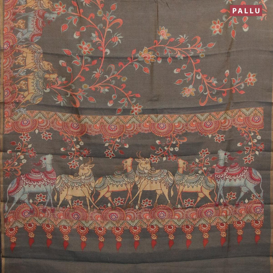 Pure tissue silk saree grey with allover pichwai prints and small zari woven piping border - {{ collection.title }} by Prashanti Sarees