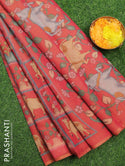 Pure tissue silk saree maroon with allover pichwai prints and small zari woven piping border - {{ collection.title }} by Prashanti Sarees