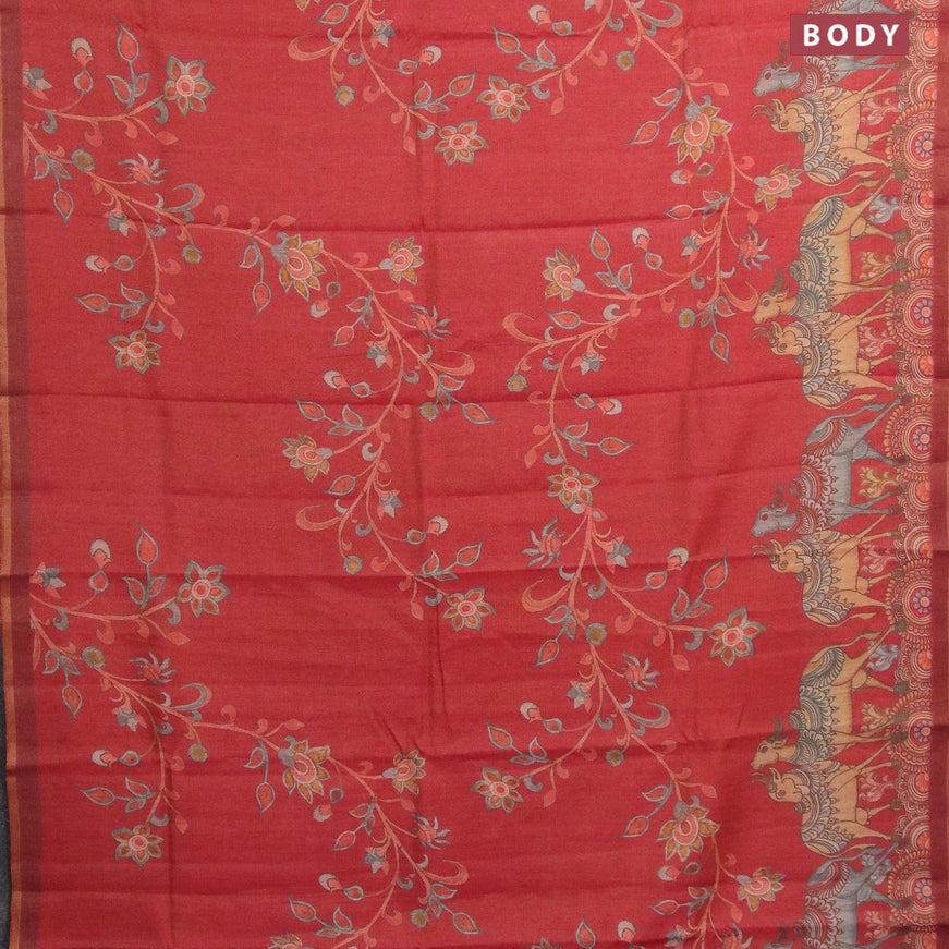 Pure tissue silk saree reddish pink with allover pichwai prints and small zari woven piping border - {{ collection.title }} by Prashanti Sarees