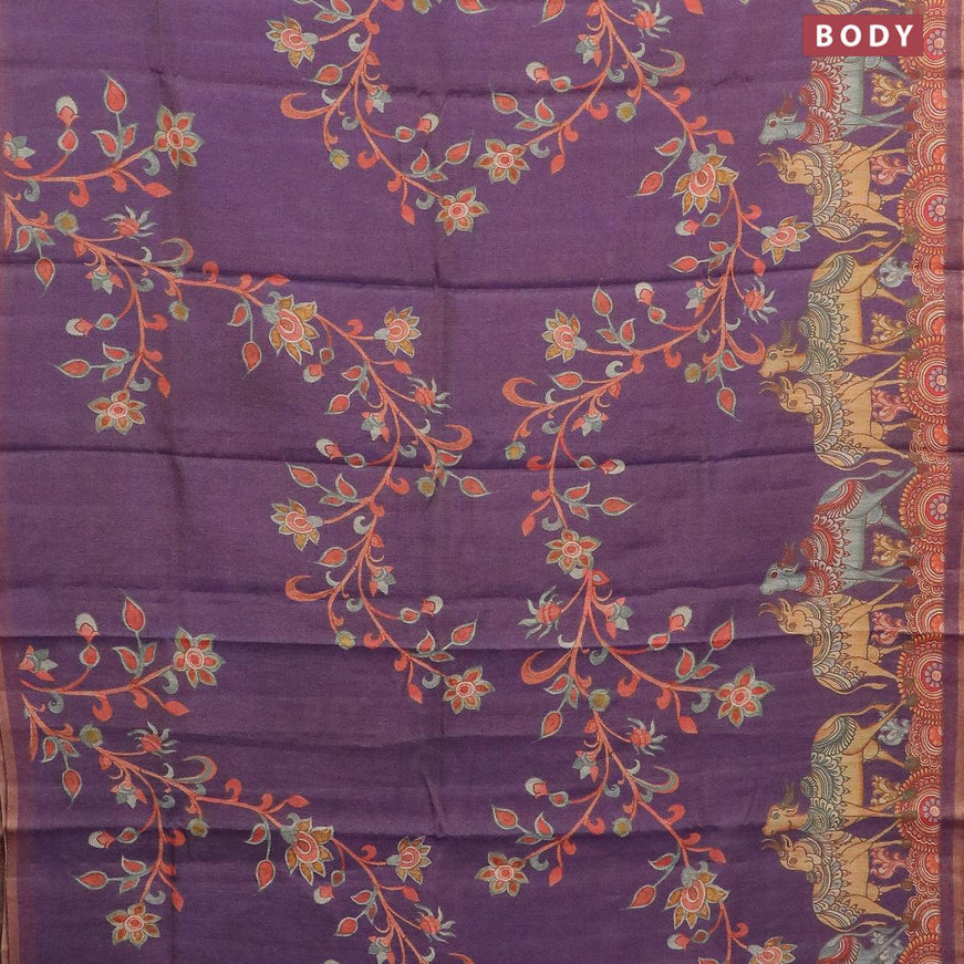 Pure tissue silk saree violet with allover pichwai prints and small zari woven piping border - {{ collection.title }} by Prashanti Sarees