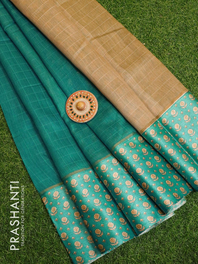 Pure tussar georgette saree blue and beige with plain body and printed border - {{ collection.title }} by Prashanti Sarees
