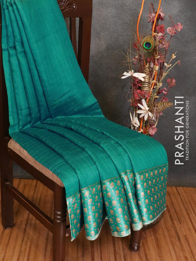 Pure tussar georgette saree blue and beige with plain body and printed border - {{ collection.title }} by Prashanti Sarees