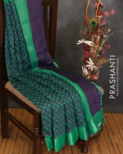 Pure tussar georgette saree blue and teal shade with allover floral prints and contrast border - {{ collection.title }} by Prashanti Sarees