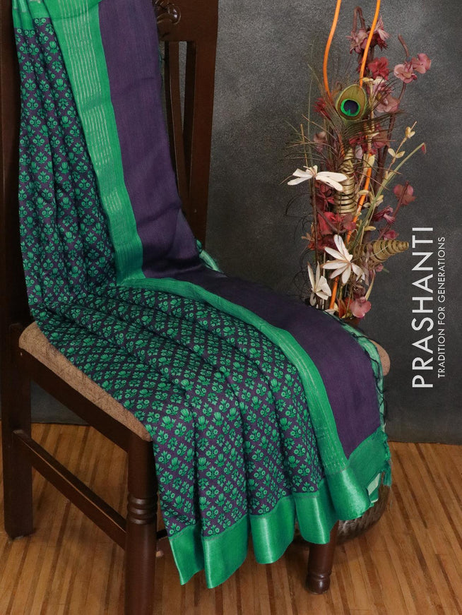 Pure tussar georgette saree blue and teal shade with allover floral prints and contrast border - {{ collection.title }} by Prashanti Sarees