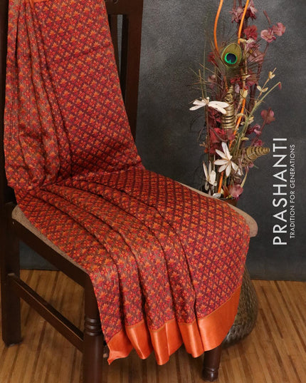 Pure tussar georgette saree brown and rustic orange with allover floral prints and contrast border - {{ collection.title }} by Prashanti Sarees