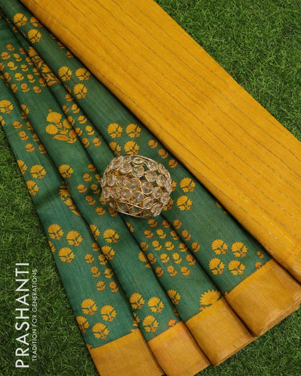 Pure tussar georgette saree green and yellow with allover floral prints and zari woven border - {{ collection.title }} by Prashanti Sarees