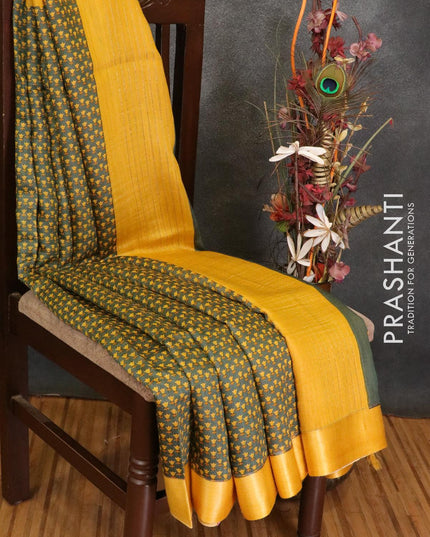 Pure tussar georgette saree green shade and yellow with allover floral prints and contrast border - {{ collection.title }} by Prashanti Sarees