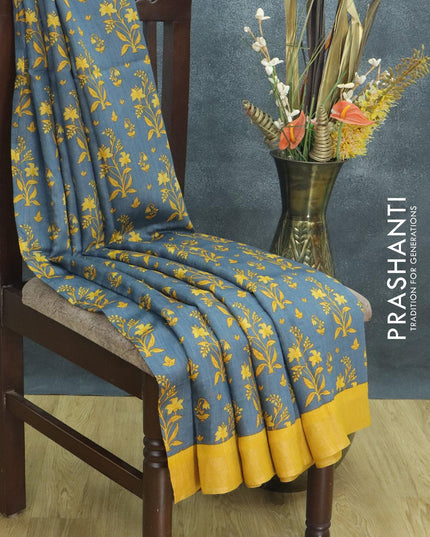 Pure tussar georgette saree grey and yellow with allover floral prints and zari woven border - {{ collection.title }} by Prashanti Sarees