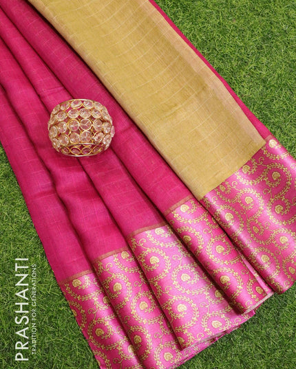 Pure tussar georgette saree pink and beige with plain body and printed border - {{ collection.title }} by Prashanti Sarees
