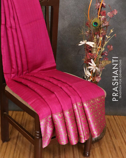 Pure tussar georgette saree pink and beige with plain body and printed border - {{ collection.title }} by Prashanti Sarees