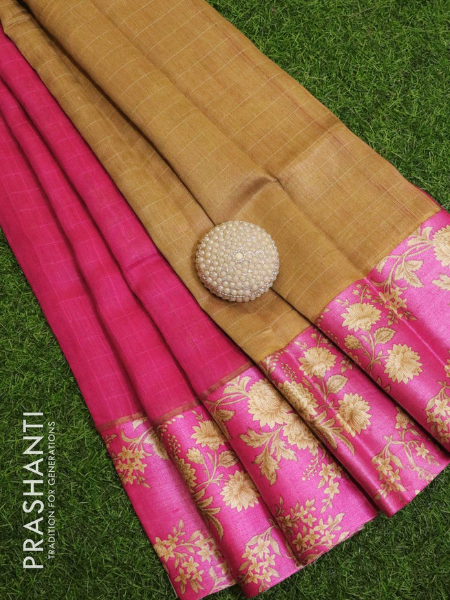 Pure tussar georgette saree pink and cream with plain body and printed border - {{ collection.title }} by Prashanti Sarees