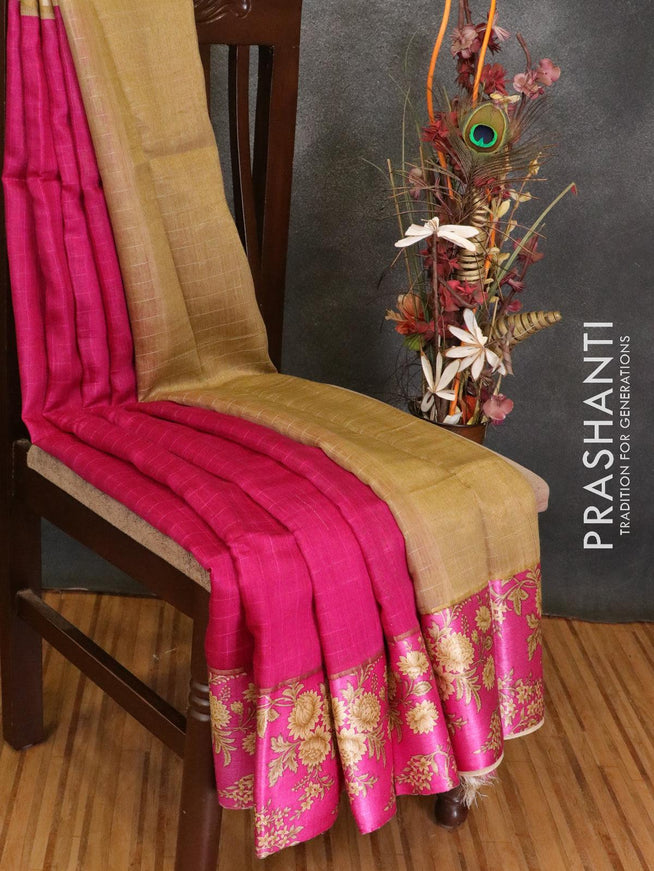 Pure tussar georgette saree pink and cream with plain body and printed border - {{ collection.title }} by Prashanti Sarees