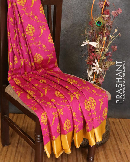 Pure tussar georgette saree pink and yellow with allover floral prints and contrast border - {{ collection.title }} by Prashanti Sarees