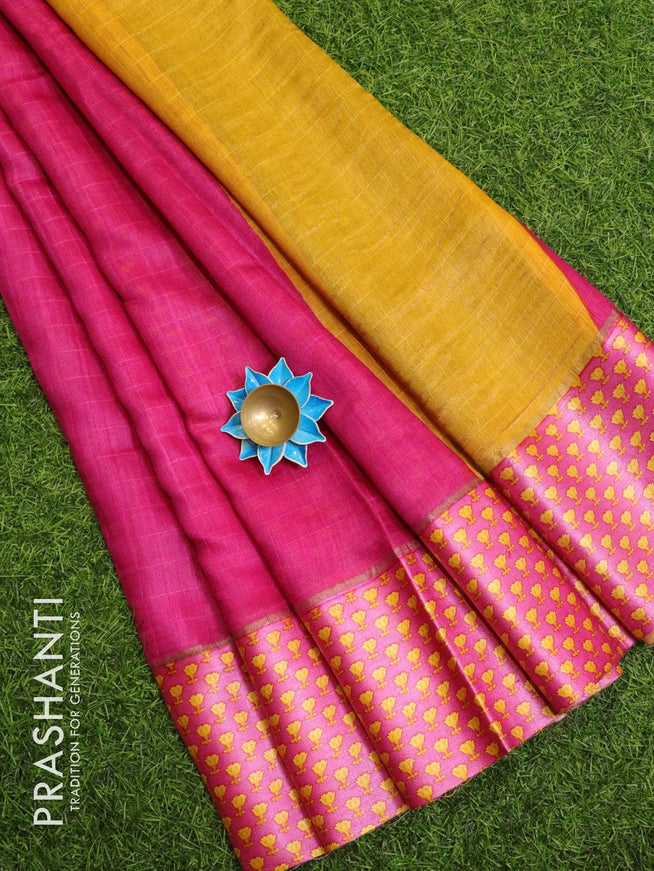Pure tussar georgette saree pink with plain body and printed border - {{ collection.title }} by Prashanti Sarees