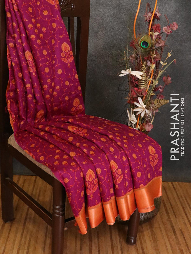 Pure tussar georgette saree purple and orange with allover floral prints and contrast border - {{ collection.title }} by Prashanti Sarees