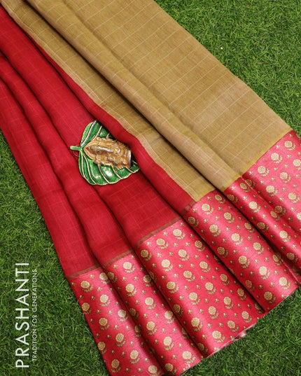 Pure tussar georgette saree red and beige with plain body and printed border - {{ collection.title }} by Prashanti Sarees
