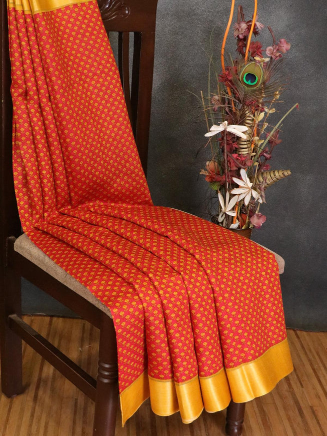 Pure tussar georgette saree red and yellow with allover floral prints and contrast border - {{ collection.title }} by Prashanti Sarees