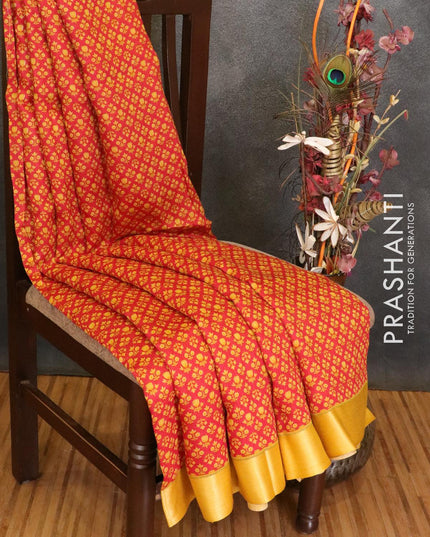 Pure tussar georgette saree red and yellow with allover floral prints and contrast border - {{ collection.title }} by Prashanti Sarees