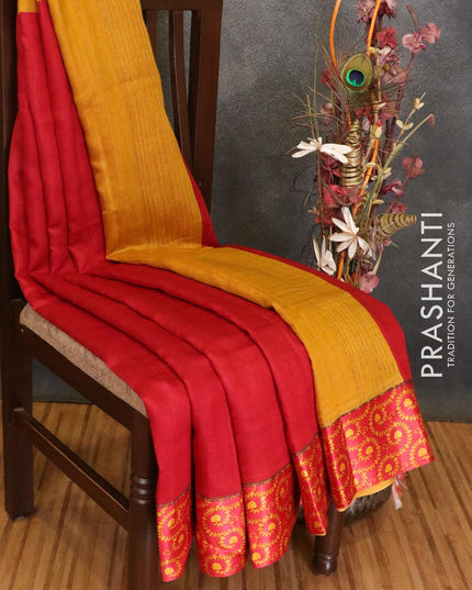 Pure tussar georgette saree red and yellow with plain body and printed border - {{ collection.title }} by Prashanti Sarees