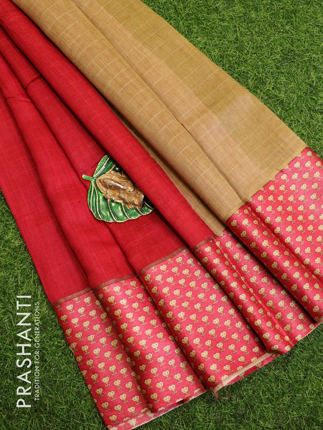 Pure tussar georgette saree red with plain body and printed border - {{ collection.title }} by Prashanti Sarees
