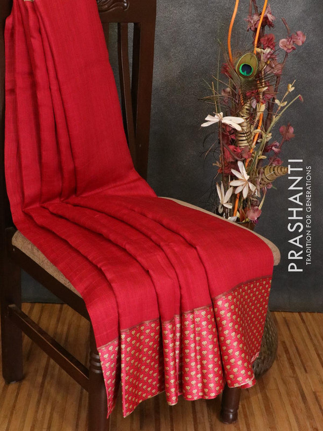 Pure tussar georgette saree red with plain body and printed border - {{ collection.title }} by Prashanti Sarees