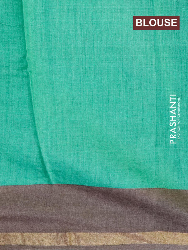 Pure tussar georgette silk saree grey shade and teal green with allover prints and piping zari border - {{ collection.title }} by Prashanti Sarees
