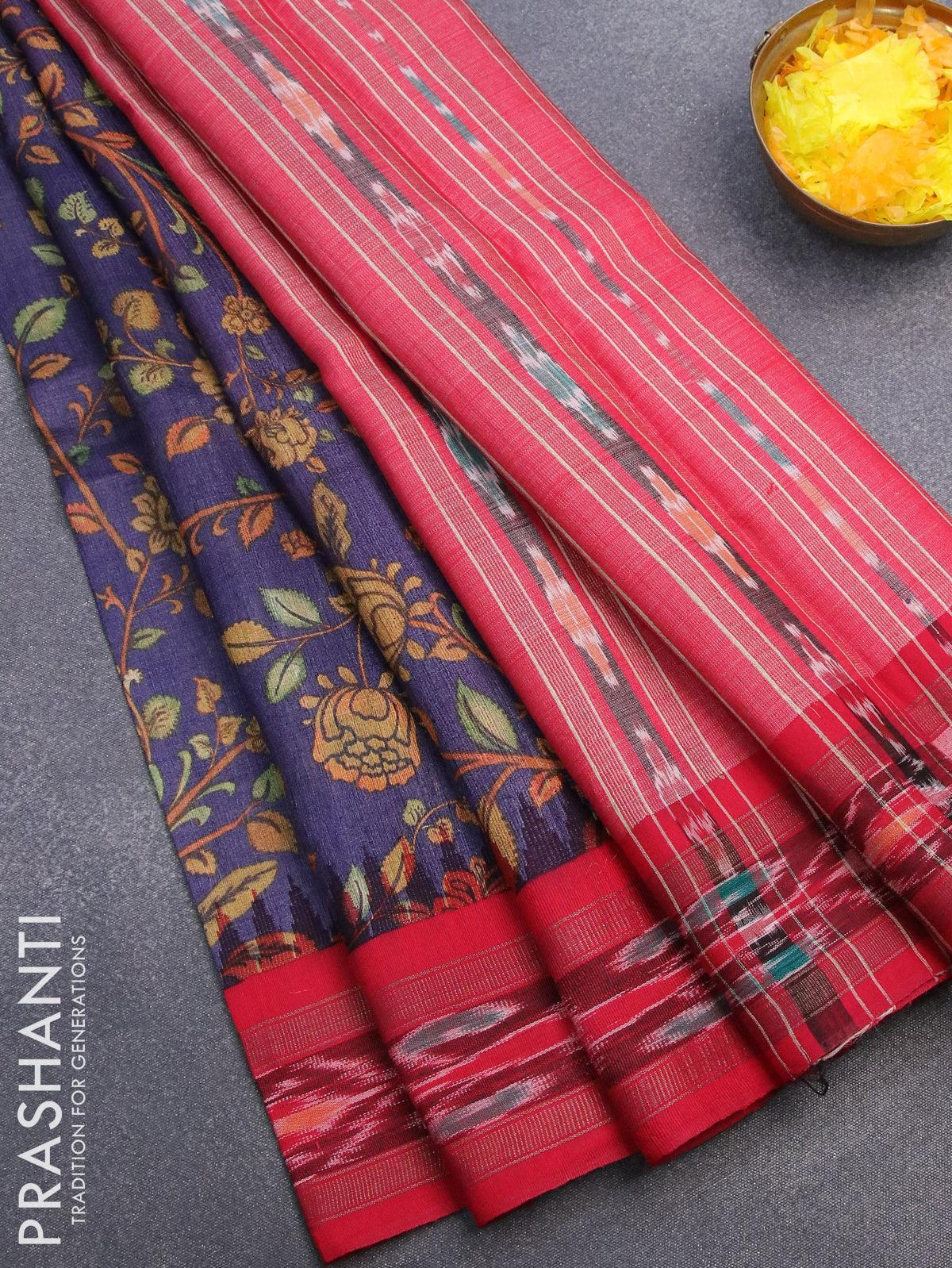Chettinad cotton saree pink and blue with plain body and thread woven –  Cherrypick