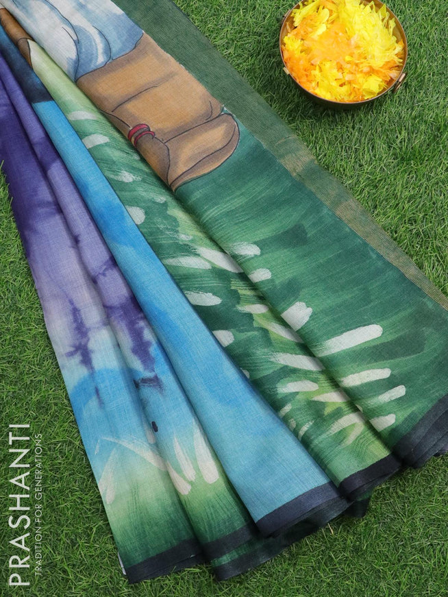Pure tussar silk saree blue shade and green shade with allover tie & dye prints and printed border - {{ collection.title }} by Prashanti Sarees