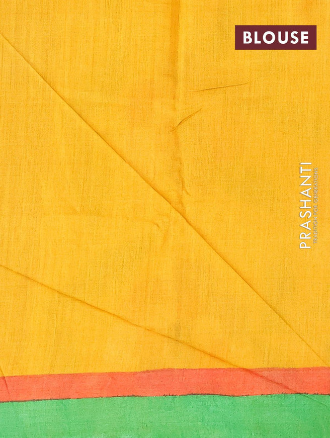 Pure tussar silk saree brown and mango yellow with tie & dye prints and printed border - {{ collection.title }} by Prashanti Sarees