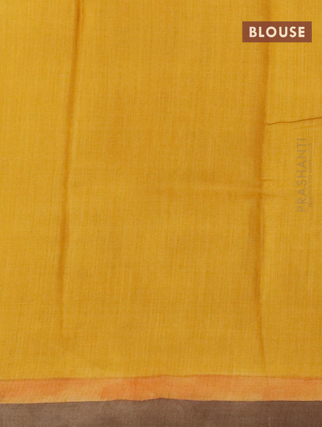 Pure tussar silk saree brown and mustard yellow with allover tie & dye prints and printed border - {{ collection.title }} by Prashanti Sarees