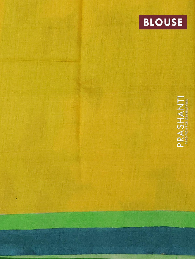 Pure tussar silk saree cream and green with allover tie & dye prints and printed border - {{ collection.title }} by Prashanti Sarees