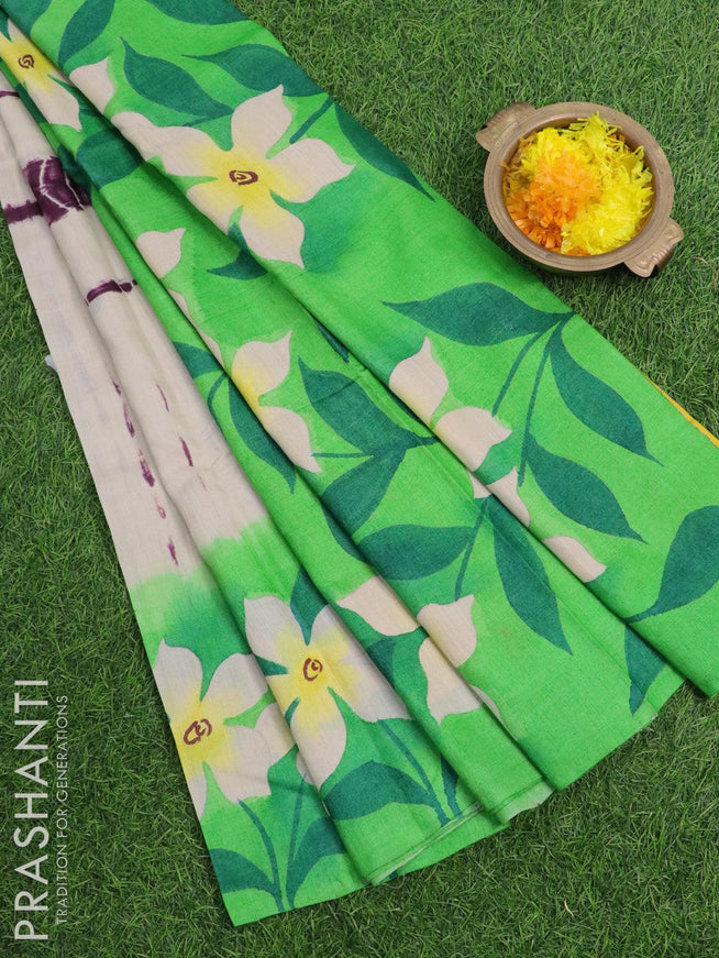 Pure tussar silk saree cream and light green with tie & dye prints and printed border - {{ collection.title }} by Prashanti Sarees