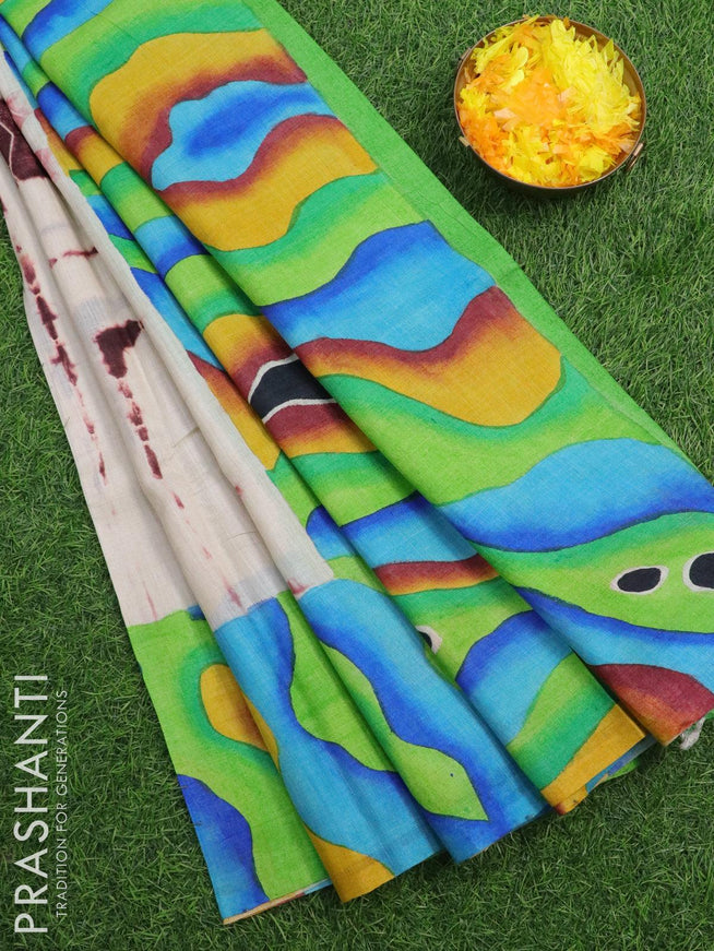 Pure tussar silk saree cream and multi colour with allover tie & dye prints and printed border - {{ collection.title }} by Prashanti Sarees