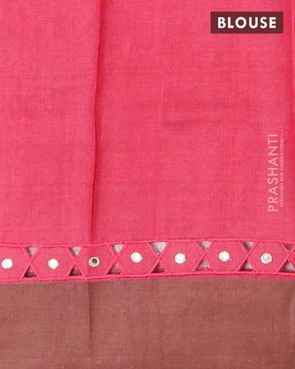 Pure tussar silk saree dark grey and pink with floral prints and cut work pallu - {{ collection.title }} by Prashanti Sarees