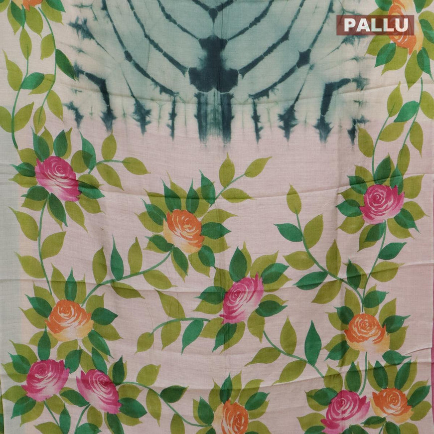 Pure tussar silk saree dark peacock green and cream with allover tie & dye prints and printed border - {{ collection.title }} by Prashanti Sarees