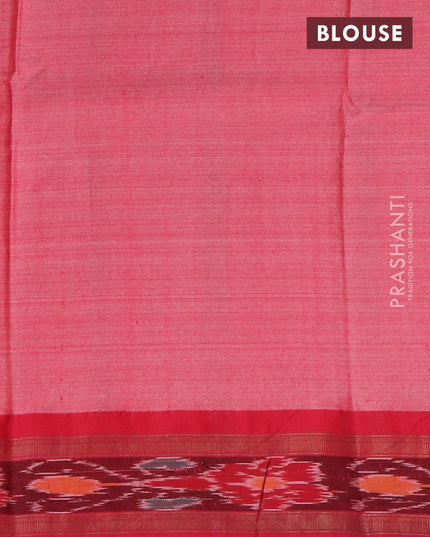 Pure tussar silk saree elephant grey and red with allover floral printrs and vidarbha border - {{ collection.title }} by Prashanti Sarees