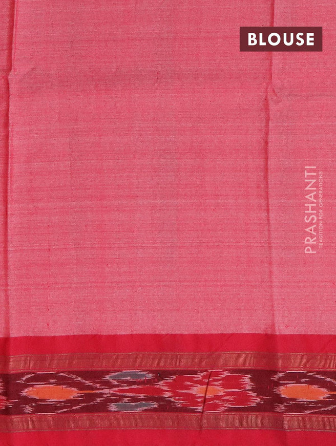 Pure tussar silk saree elephant grey and red with allover floral printrs and vidarbha border - {{ collection.title }} by Prashanti Sarees