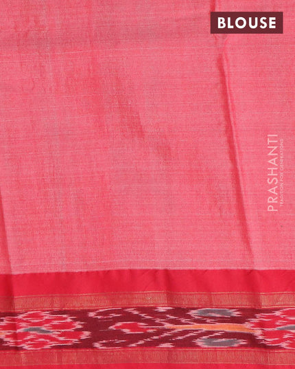 Pure tussar silk saree elephant grey and red with allover floral prints and vidarbha border - {{ collection.title }} by Prashanti Sarees