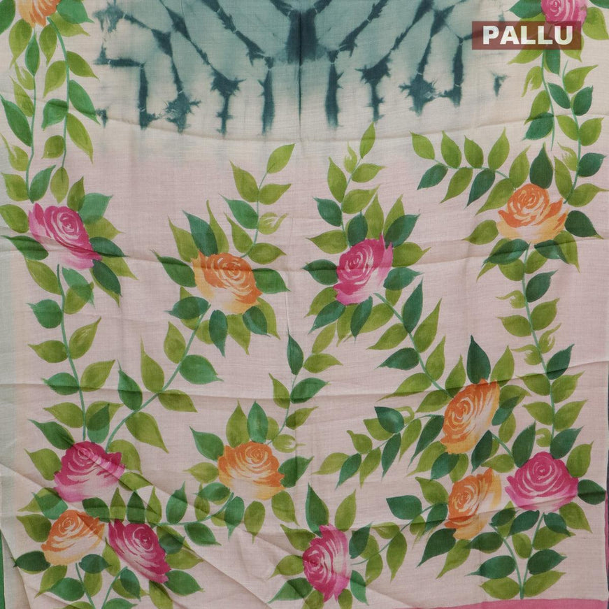 Pure tussar silk saree green shade and cream with allover tie & dye prints and printed border - {{ collection.title }} by Prashanti Sarees