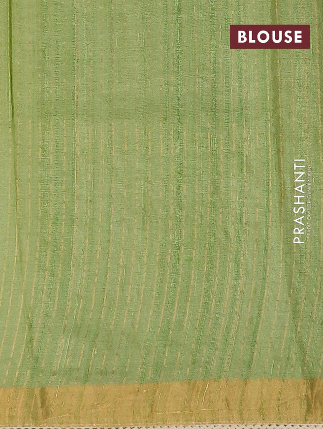 Pure tussar silk saree green shade with allover floral lucknowi work and zari woven border - {{ collection.title }} by Prashanti Sarees