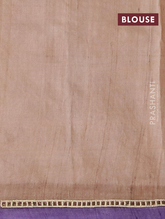 Pure tussar silk saree pastel brown and lavender with floral prints and cut work - {{ collection.title }} by Prashanti Sarees