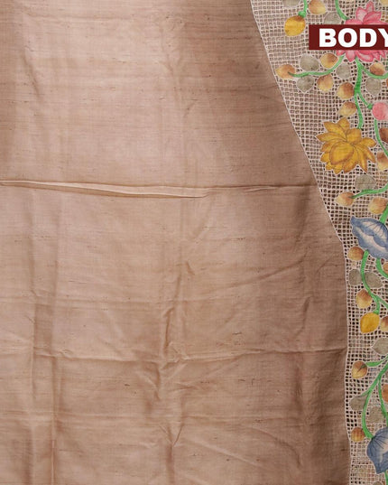 Pure tussar silk saree pastel brown and red with floral prints and cut work - {{ collection.title }} by Prashanti Sarees