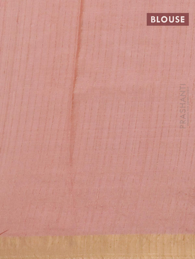 Pure tussar silk saree peach shade with allover floral lucknowi work and zari woven border - {{ collection.title }} by Prashanti Sarees